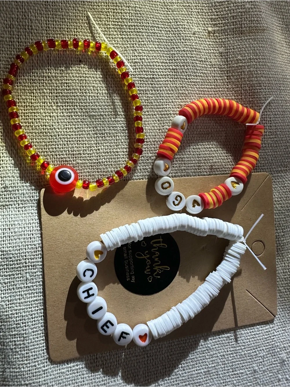 Women’s  Beaded Bracelet Set - White & Red/Yellow Fun Stack